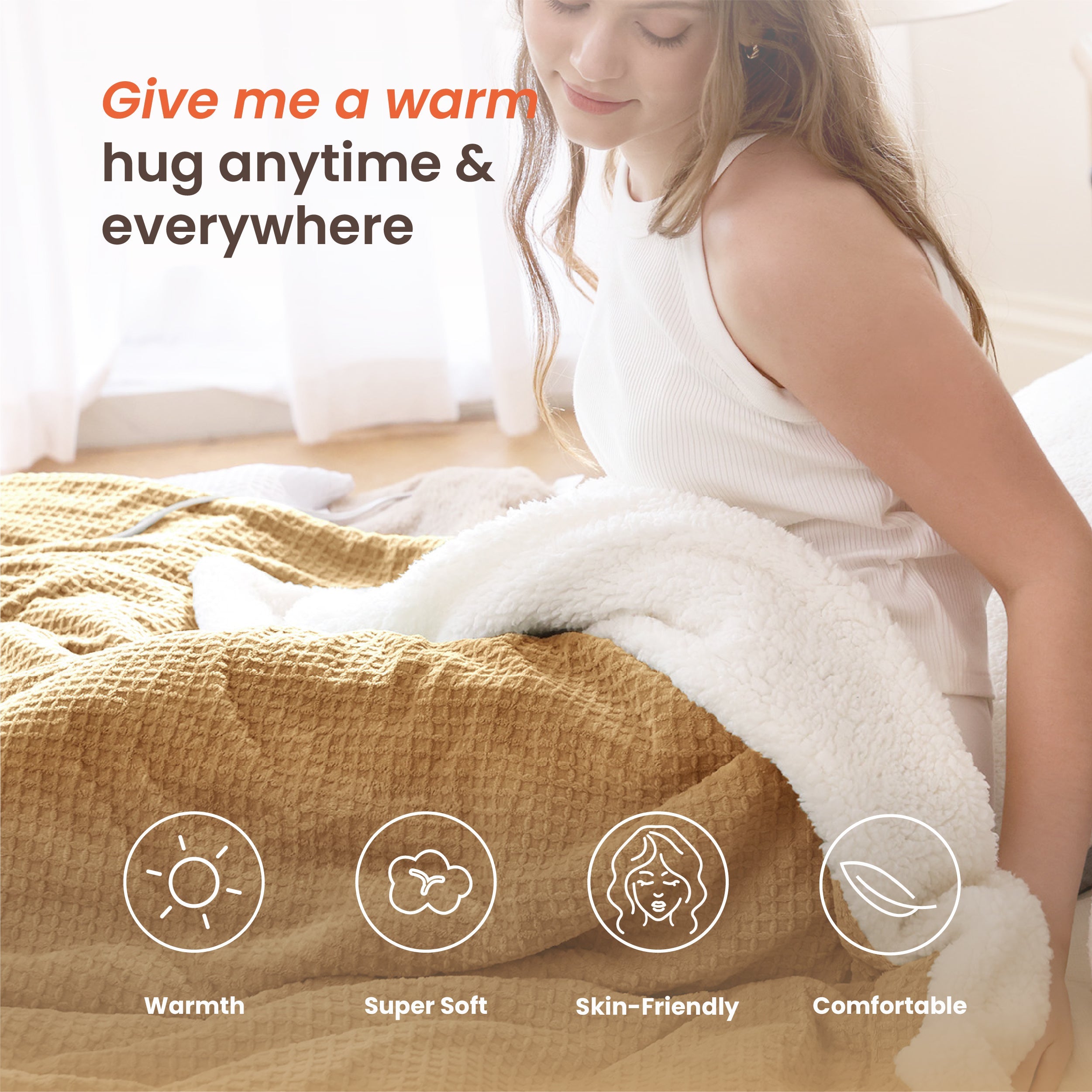 blunique - Waffle Sherpa Heated Throw & Blanket blunique