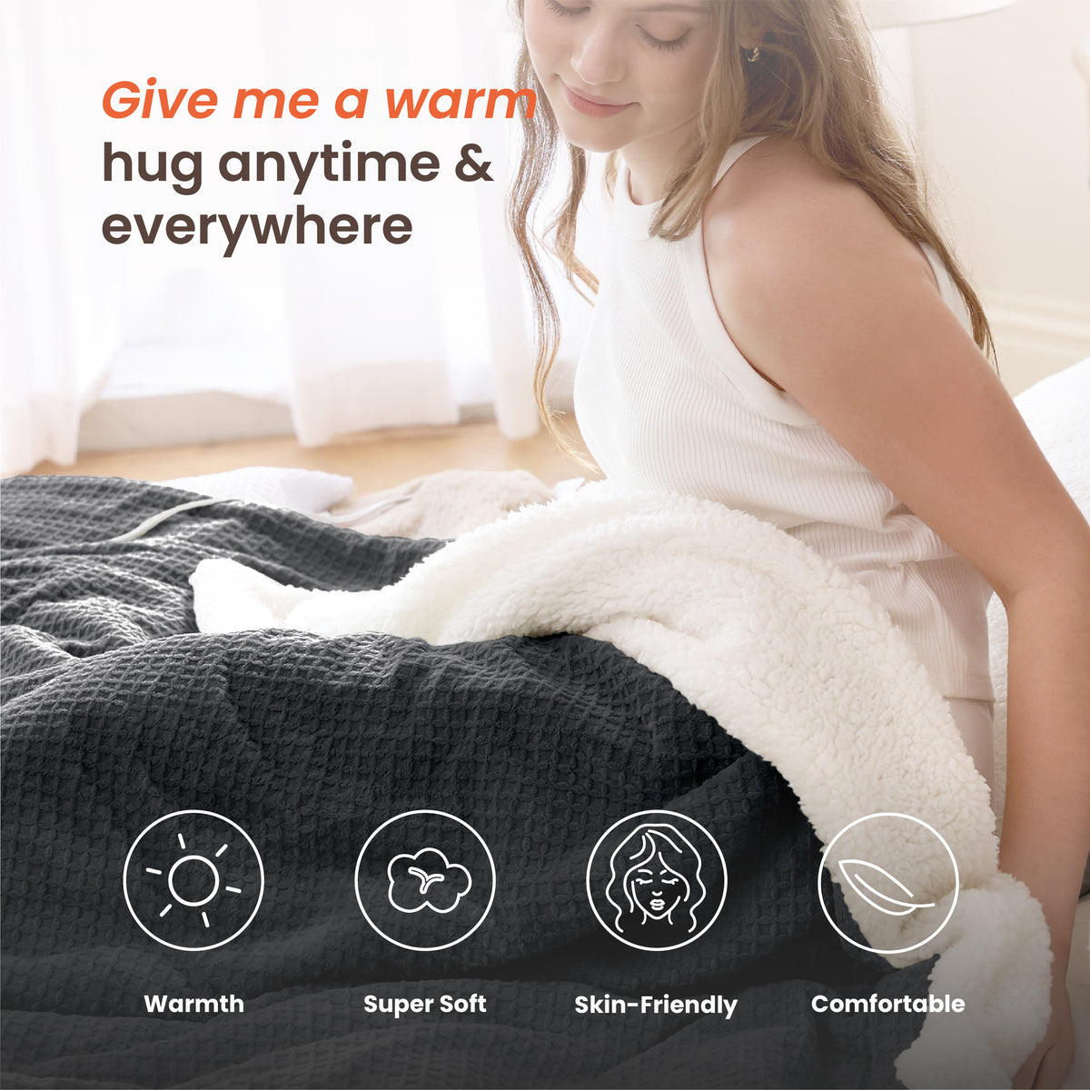 blunique - Waffle Sherpa Heated Throw & Blanket