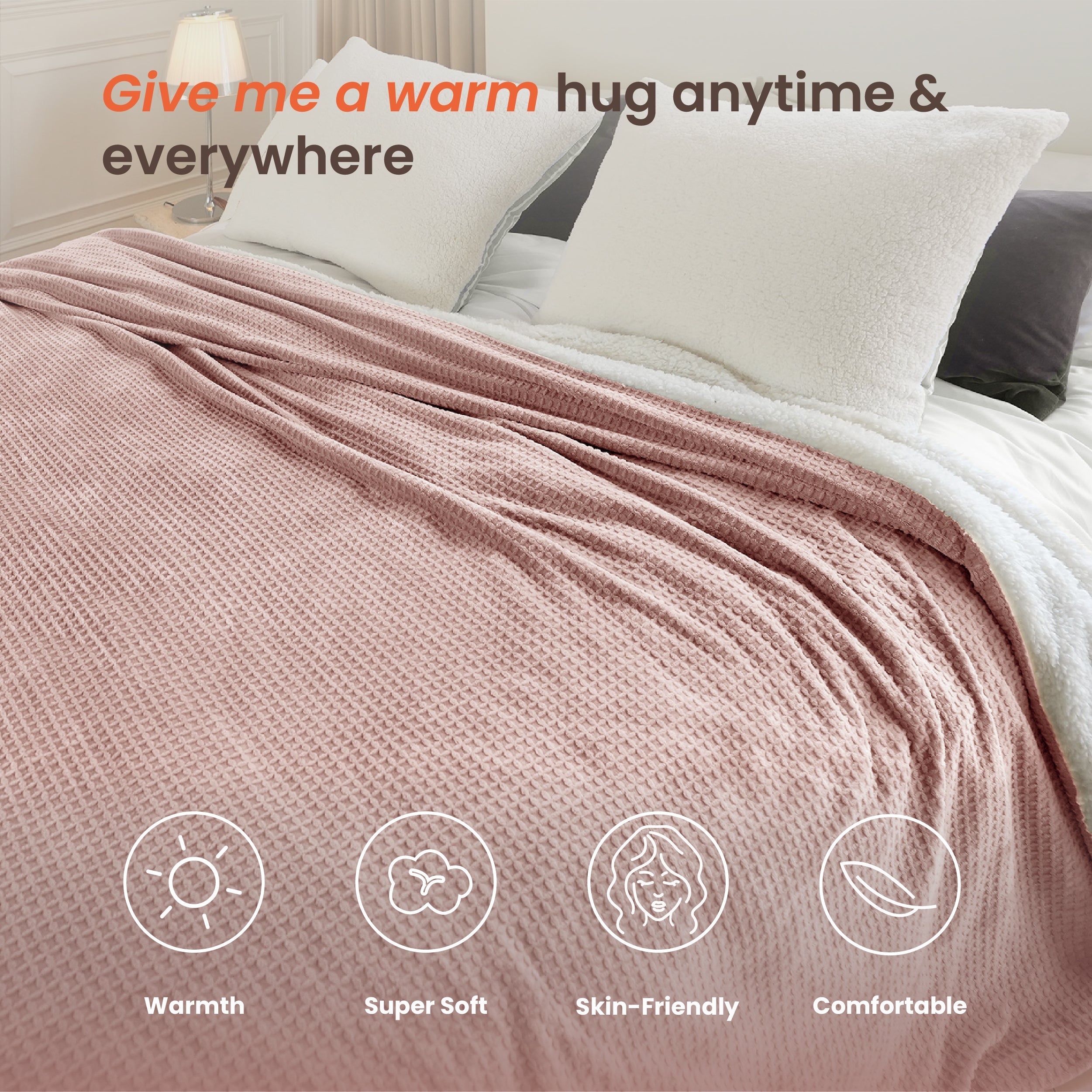 blunique - Waffle Sherpa Heated Throw & Blanket blunique