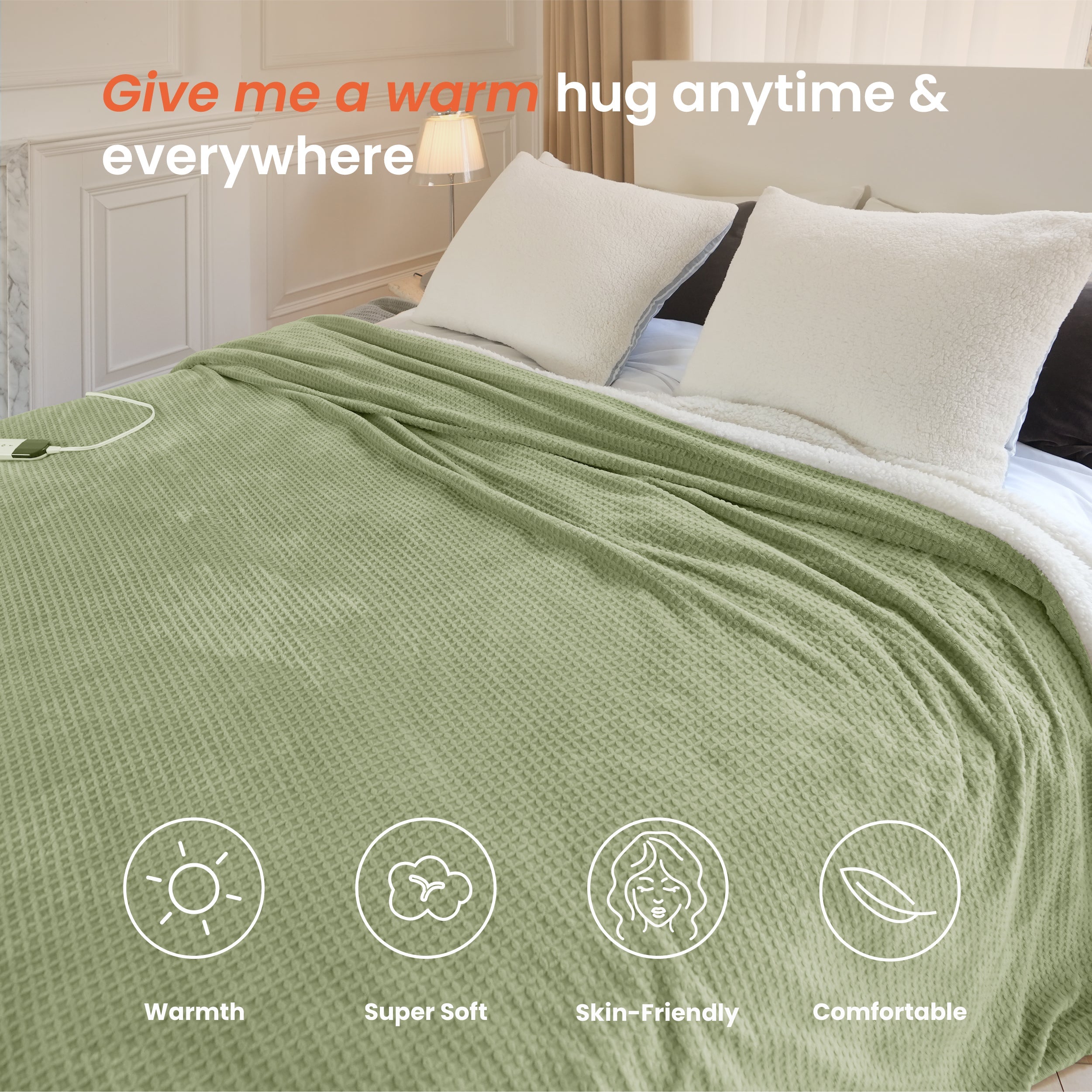 blunique - Waffle Sherpa Heated Throw & Blanket blunique