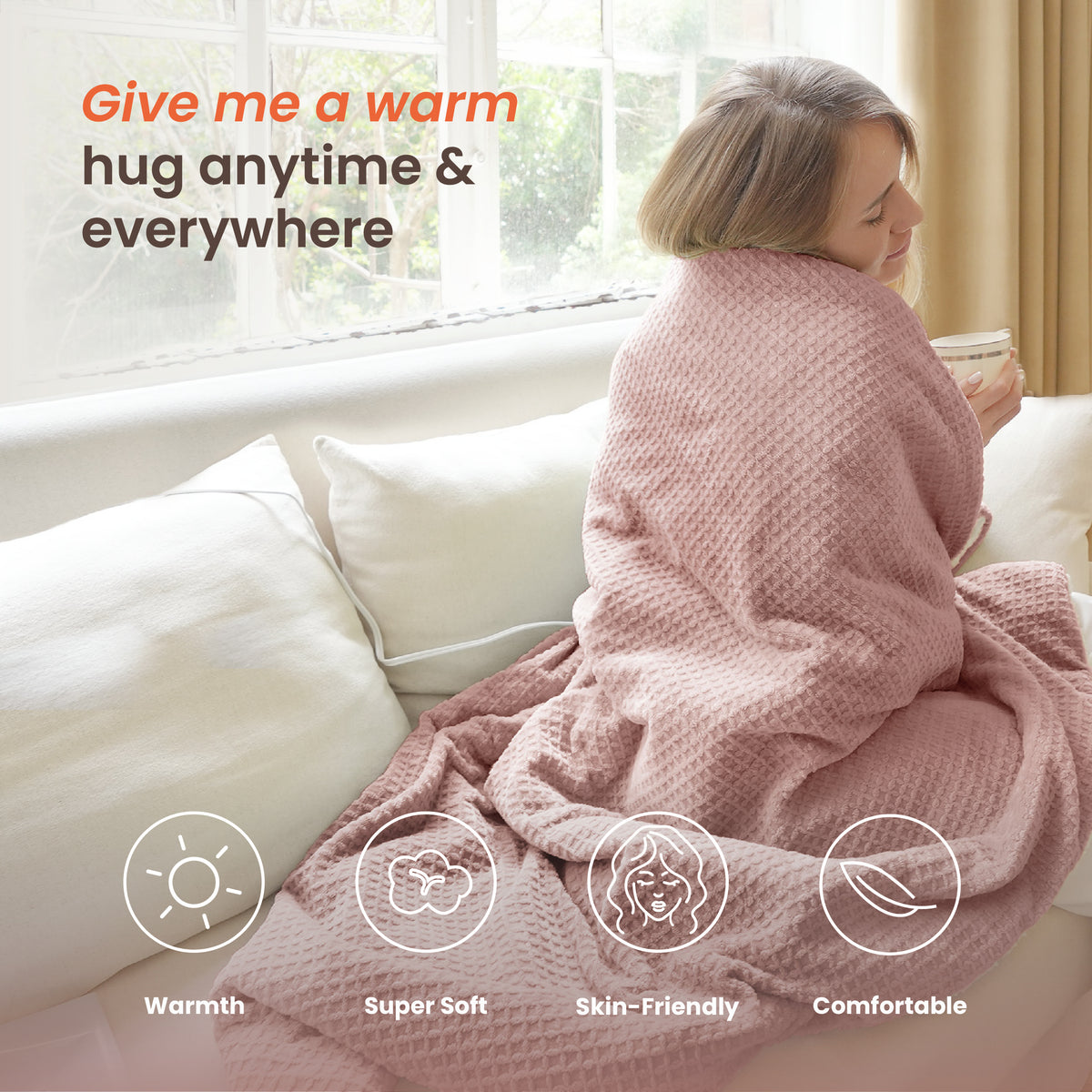 blunique - Waffle Sherpa Heated Throw & Blanket