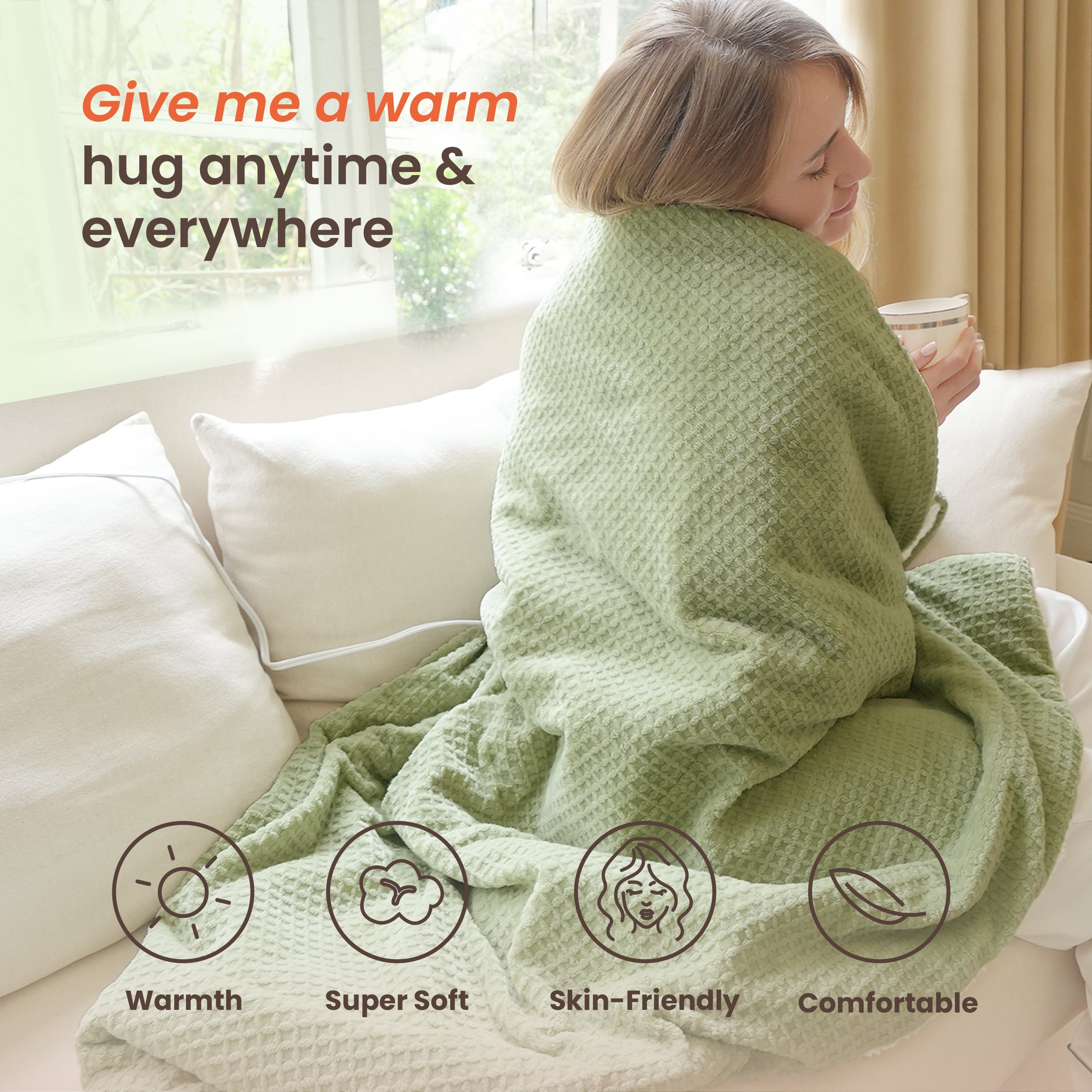 blunique - Waffle Sherpa Heated Throw & Blanket blunique