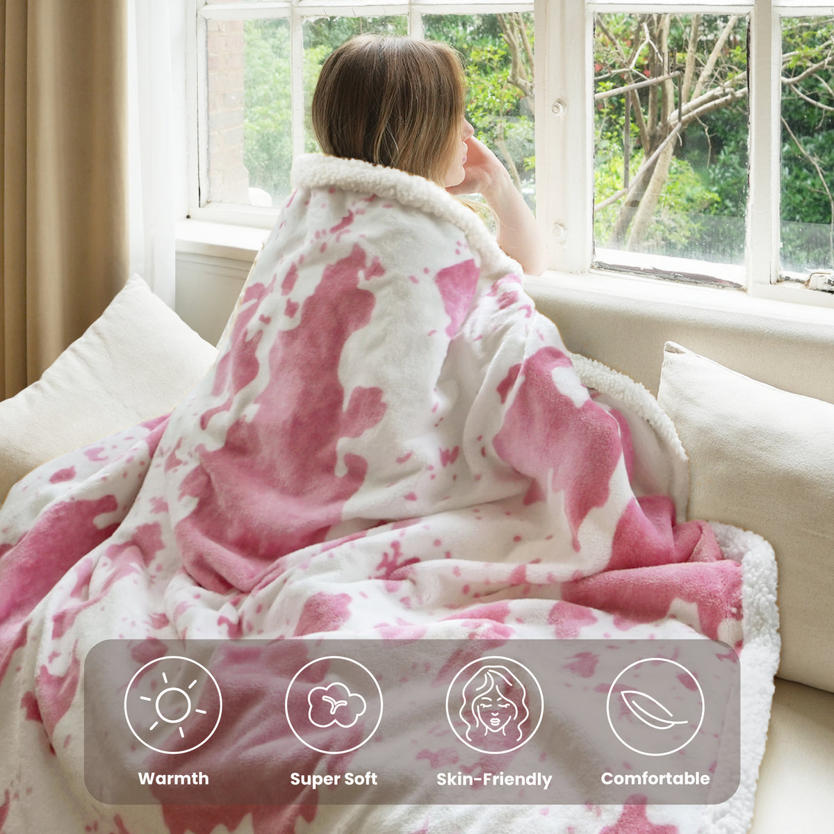blunique - Cow Print Electric Heated Throw & Blanket