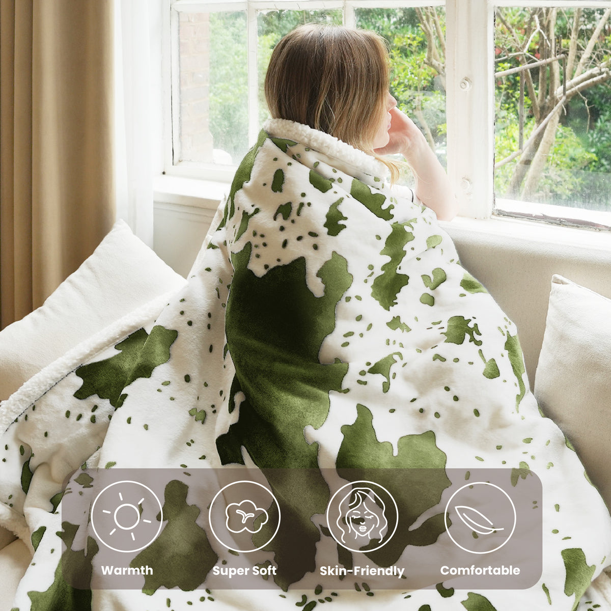 blunique - Cow Print Electric Heated Throw & Blanket