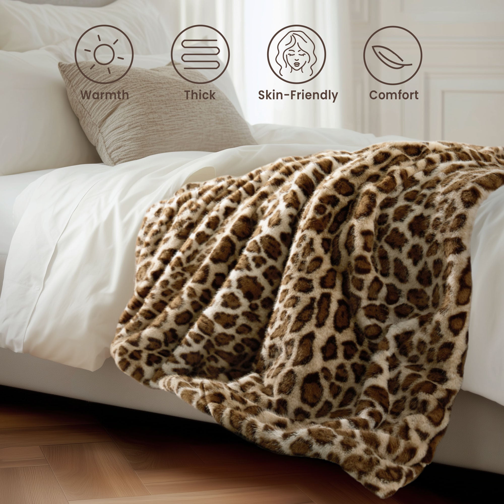 blunique - Luxury Faux Fur - Leopard Print - Fast Heated Blanket Electric Throw 50''x60'' Blunique