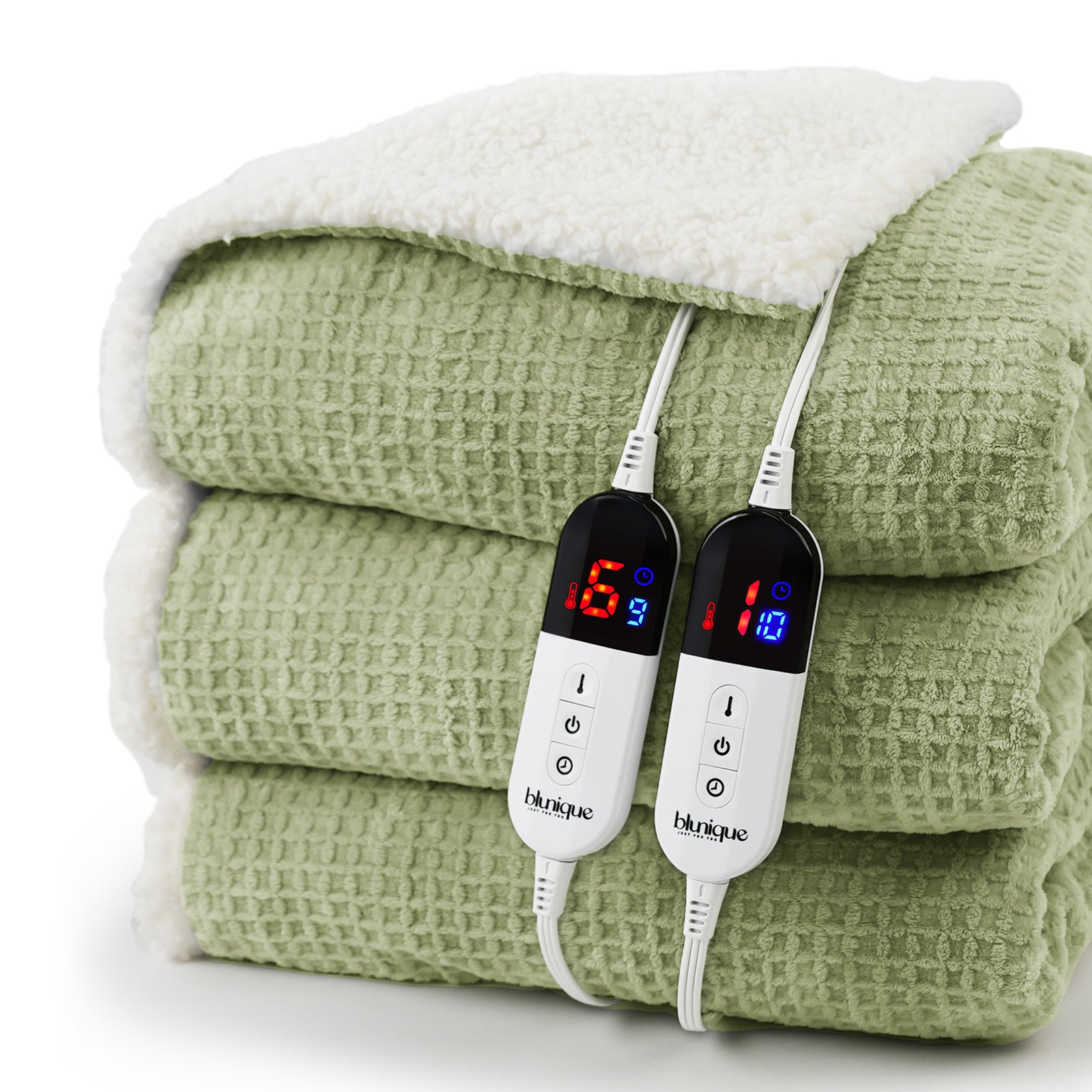blunique - Waffle Sherpa Heated Blanket Queen Size - Blunique