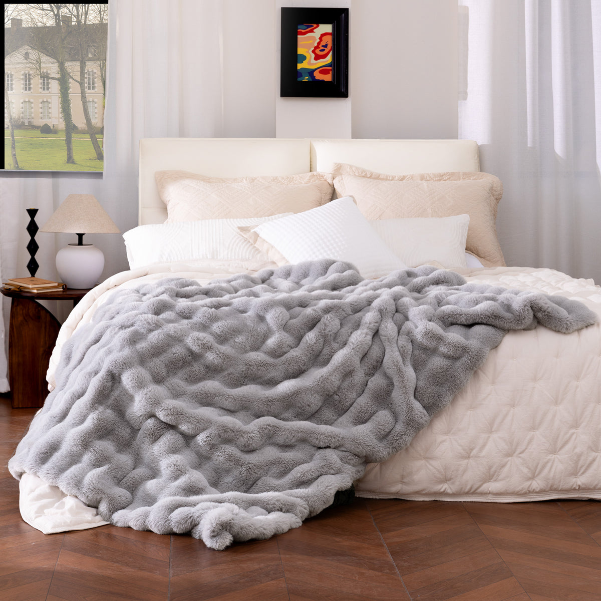 blunique - Premium Faux Fur Bubble Throw & Blanket