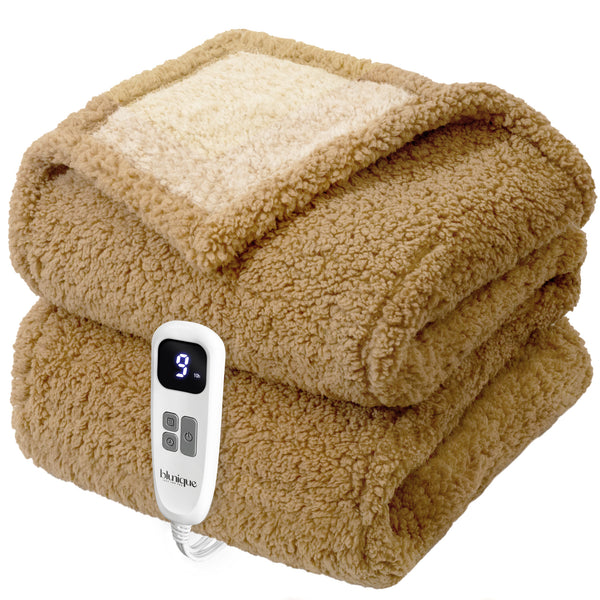 blunique -  Double Sided Cozy Sherpa - Two-Tone -Fast Heated Blanket Electric Blanket