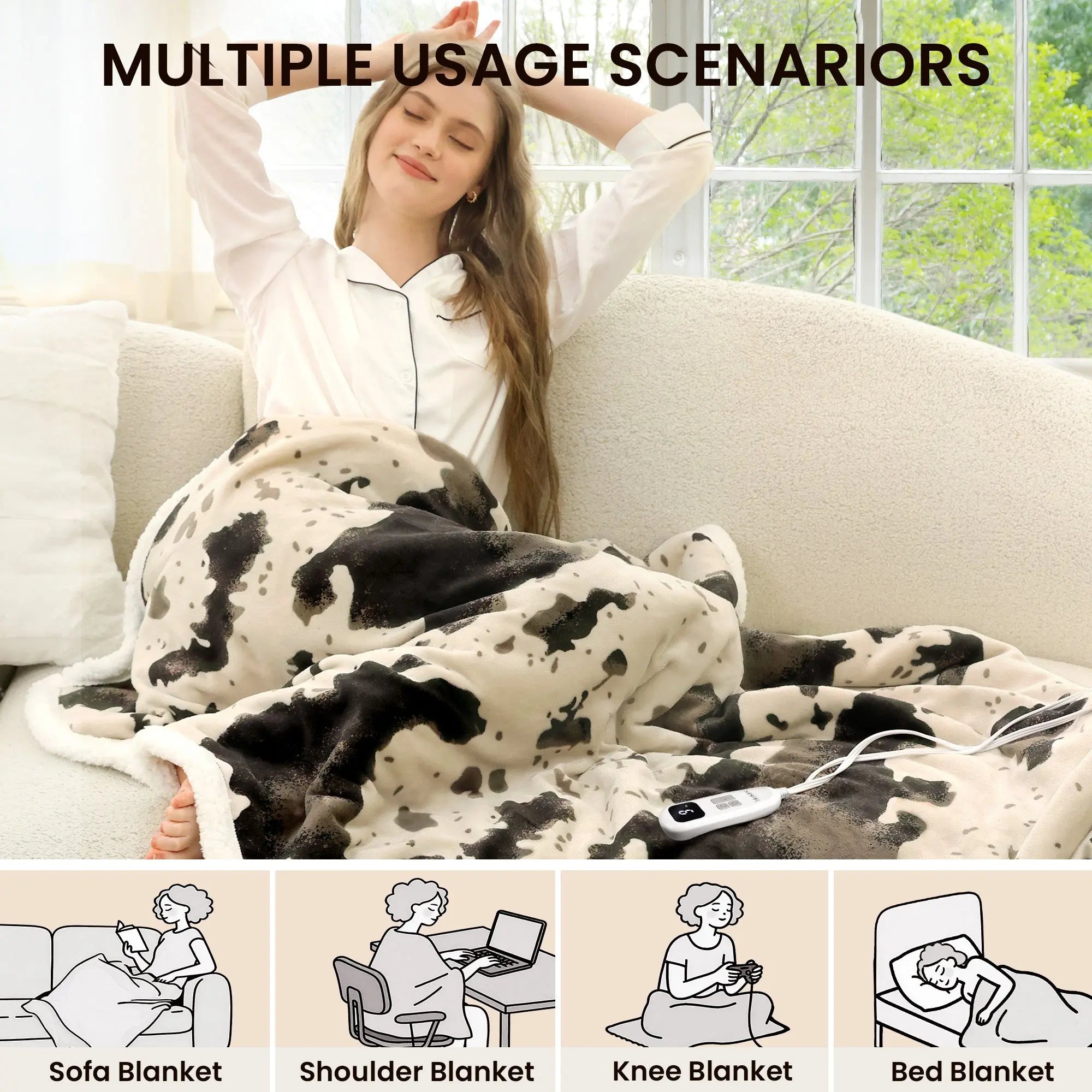 blunique - Cow Print Electric Heated Throw & Blanket blunique