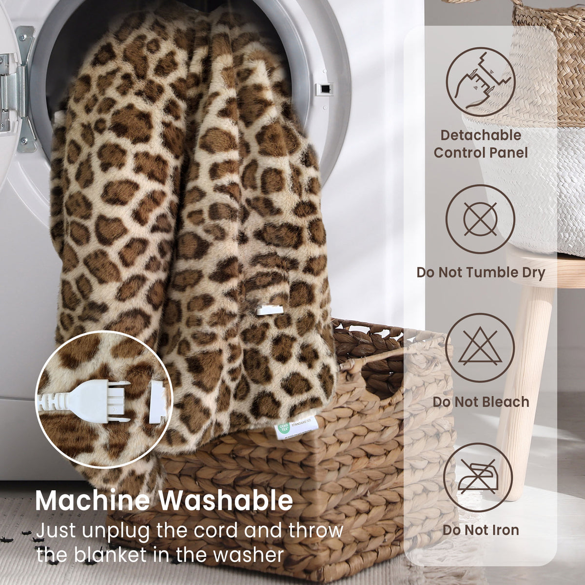 blunique - Luxury Faux Fur - Leopard Print - Fast Heated Blanket Electric Throw 50''x60''