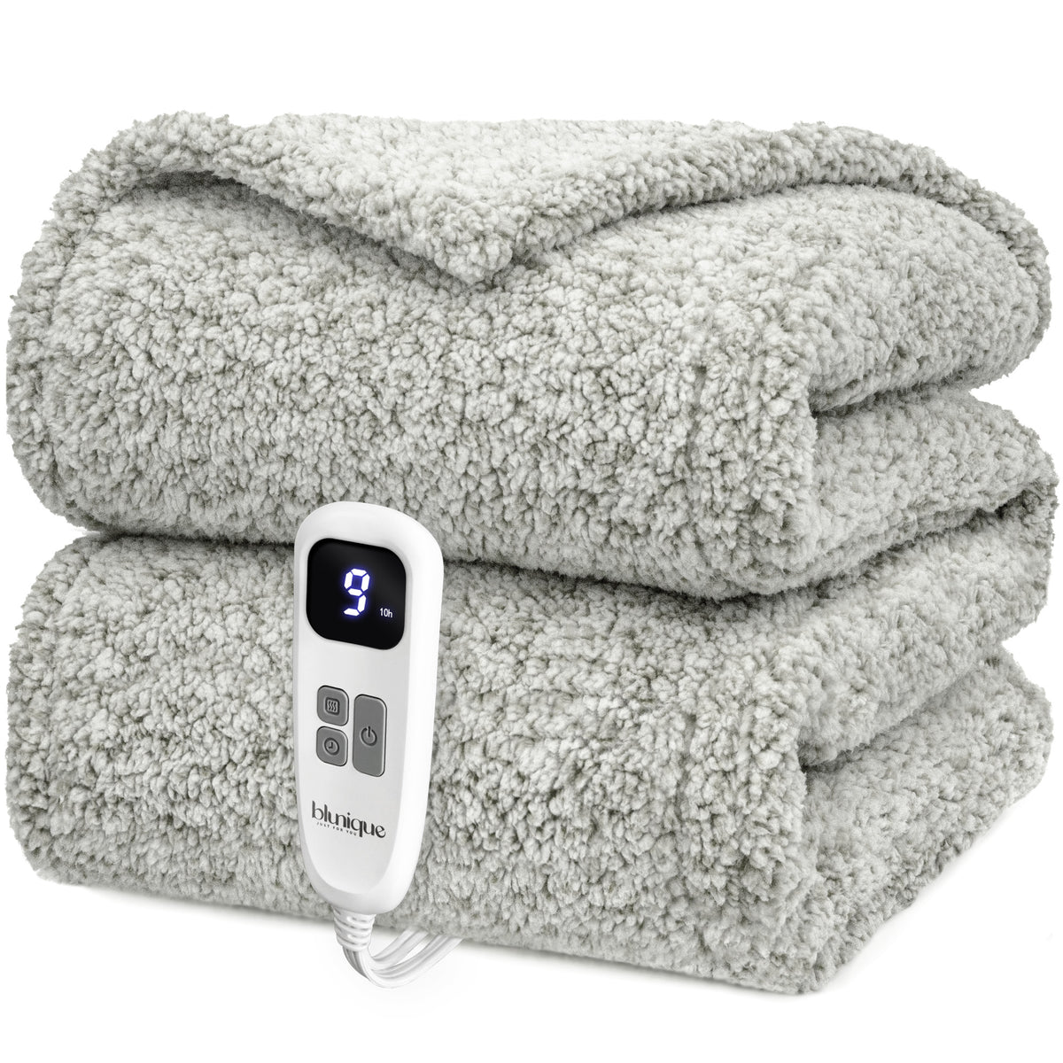 blunique -  Double Sided Print Cozy Sherpa - Fast Heated Blanket Electric Blanket