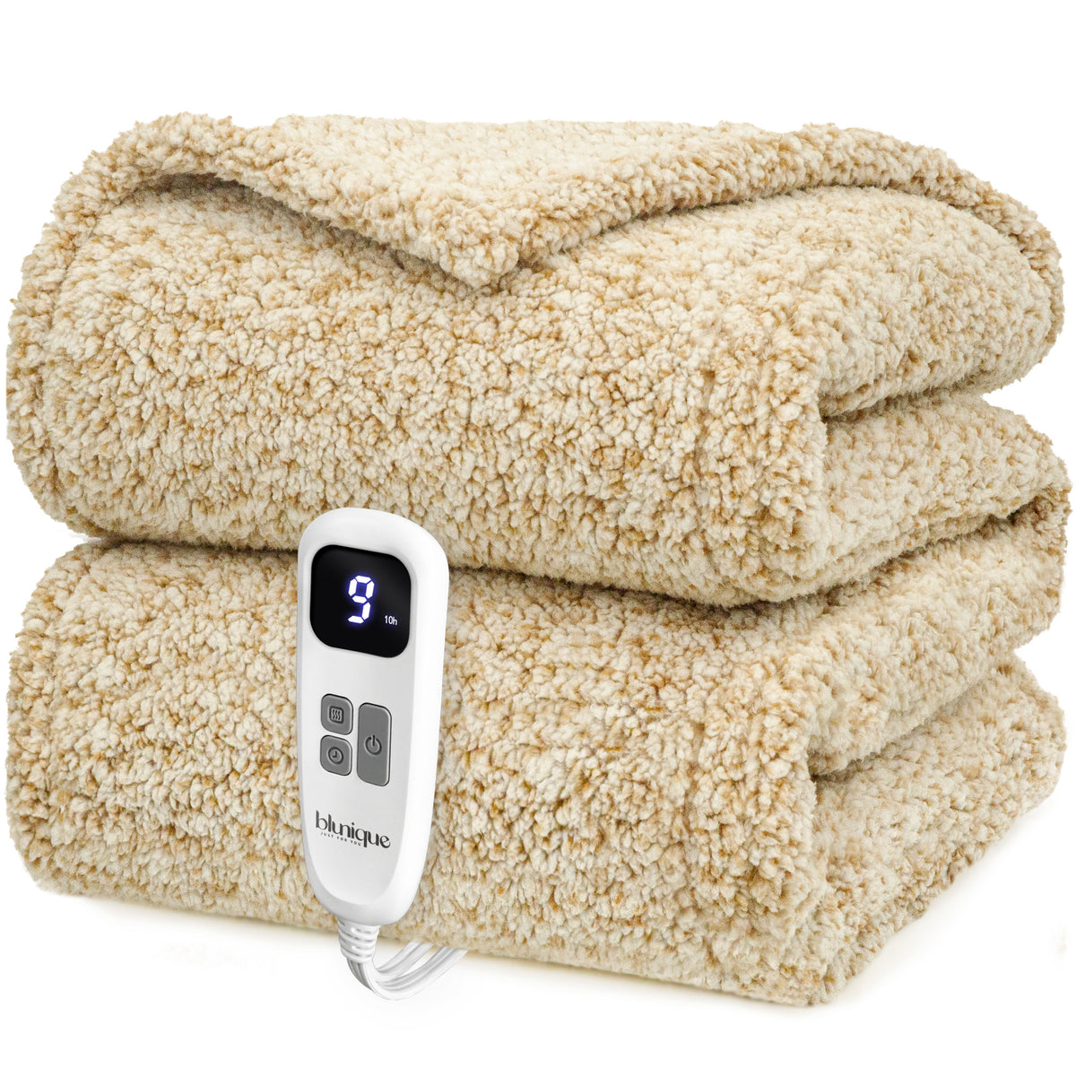 blunique -  Double Sided Print Cozy Sherpa - Fast Heated Blanket Electric Blanket