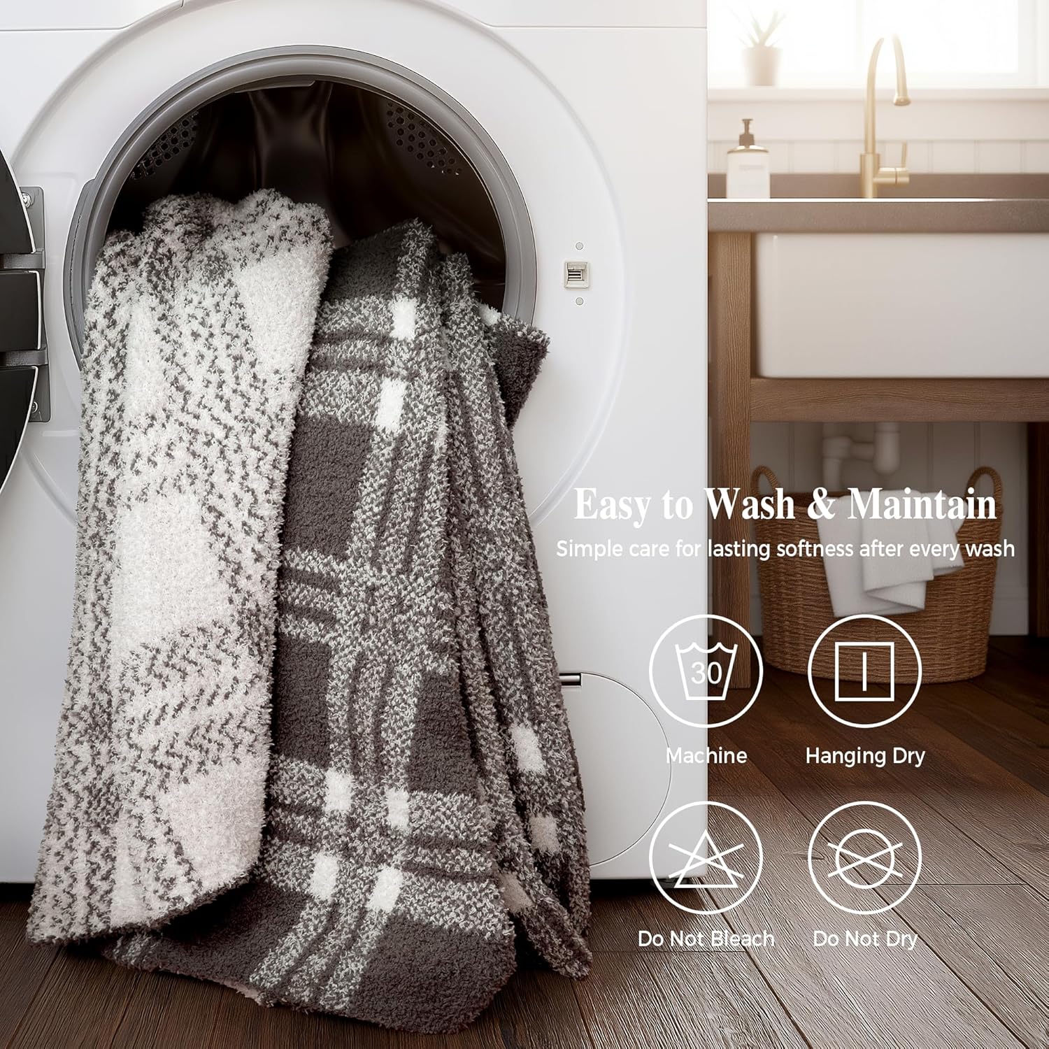 Reversible Plaid Throw Blanket for Couch, Super Soft Cozy Warm Knit Netural Decorative Fluffy Throw Blankets, Microfiber Throws Blanket for Sofa Bed Chair Living Room, 50x72 Inches Dark Taupe - Blunique