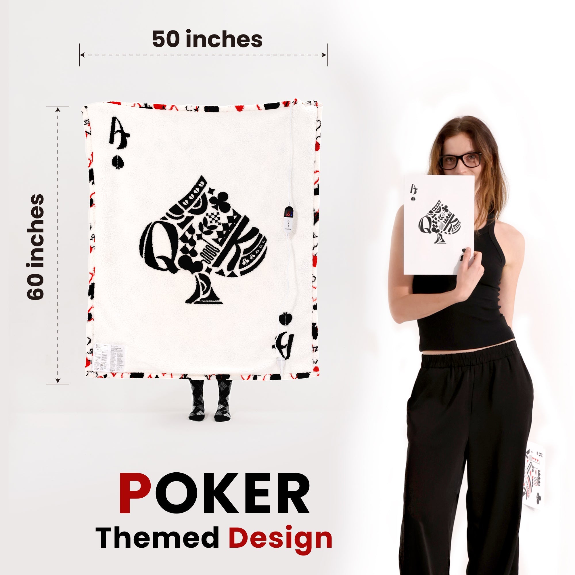 blunique - Poker Themed Design Heated Throw Blanket 50x60inch - Blunique