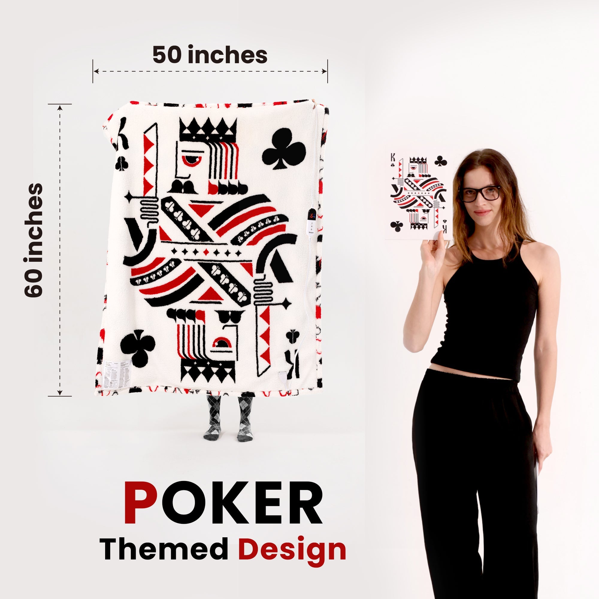 blunique - Poker Themed Design Heated Throw Blanket 50x60inch - Blunique