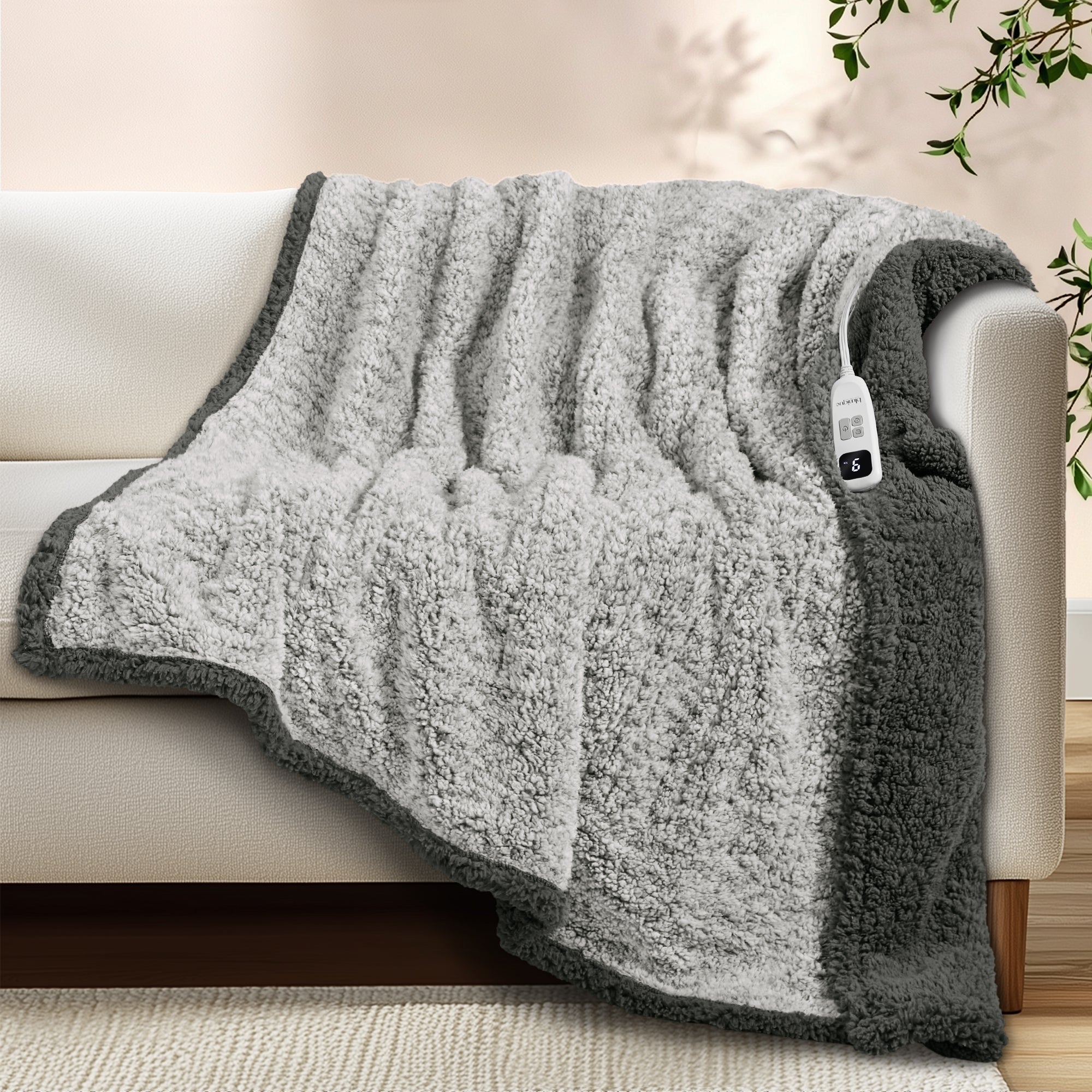 blunique - Double Sided Cozy Sherpa - Two-Tone -Fast Heated Blanket Electric Blanket - Blunique