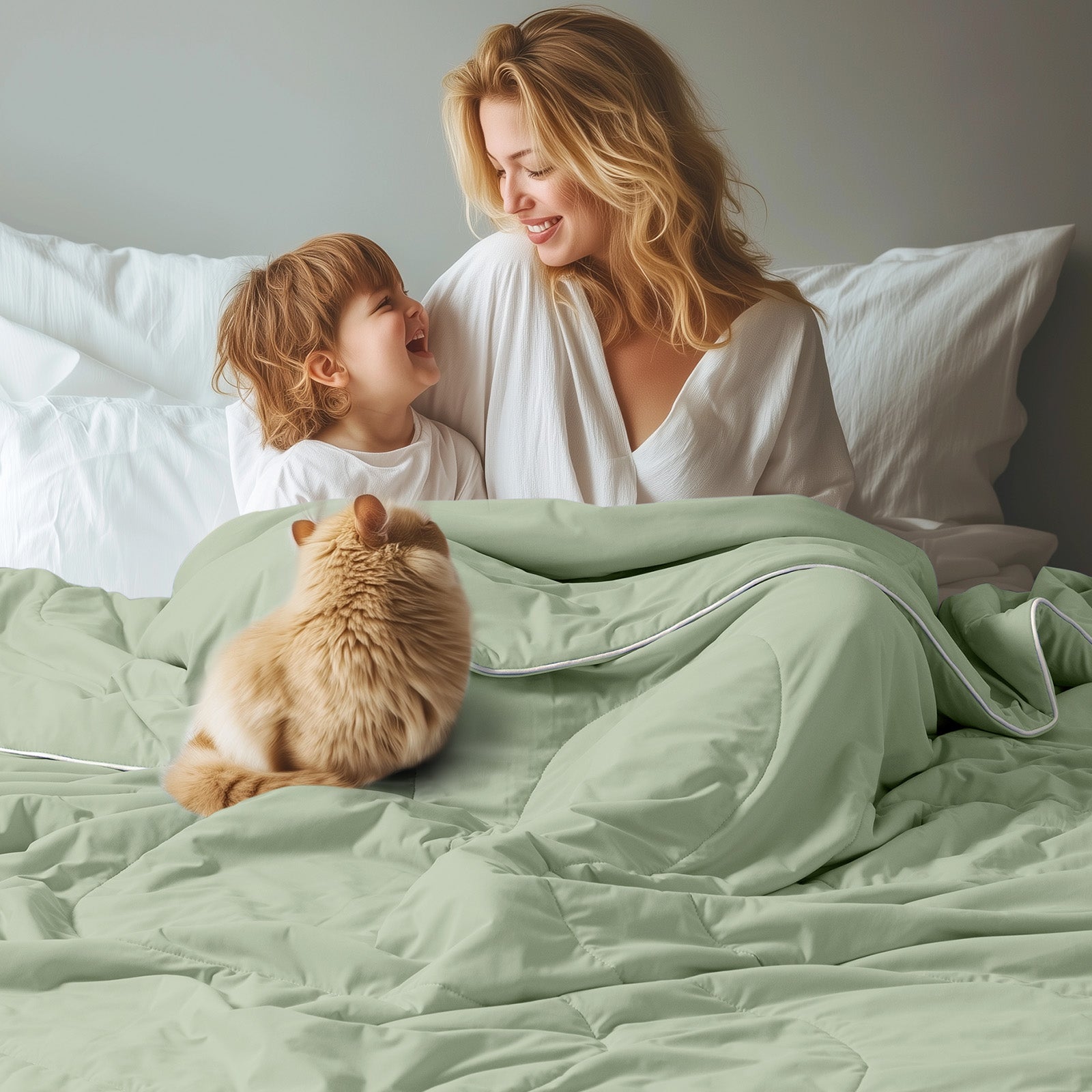 Cooling comforter for hot sleepers on bed