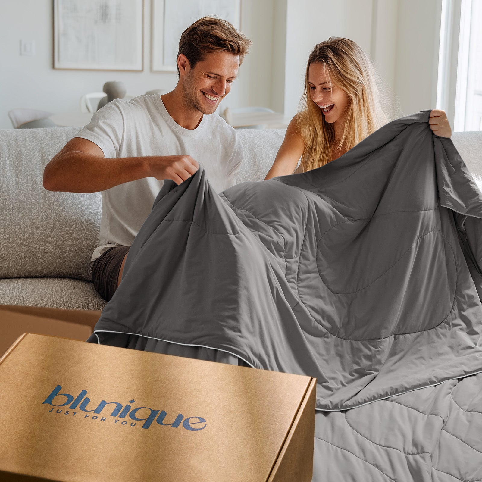 Cooling comforter for hot sleepers on bed