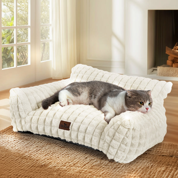 blunique - Cute Cat Couch Bed Supportive & Fluffy Pet Sofa in 3D Diamond Pattern