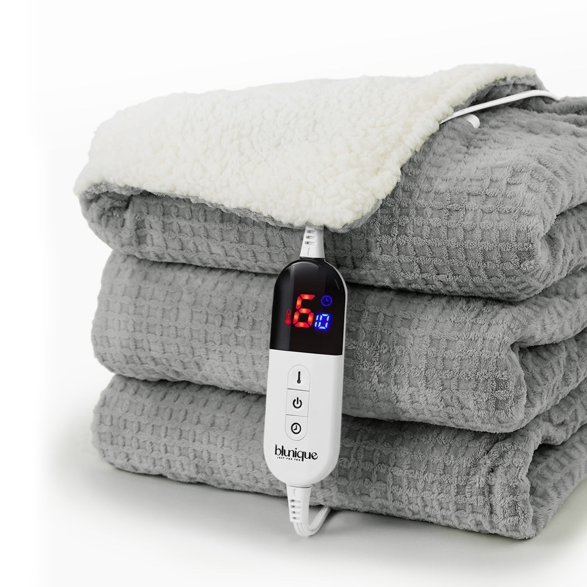 blunique - Waffle Sherpa Heated Throw & Blanket