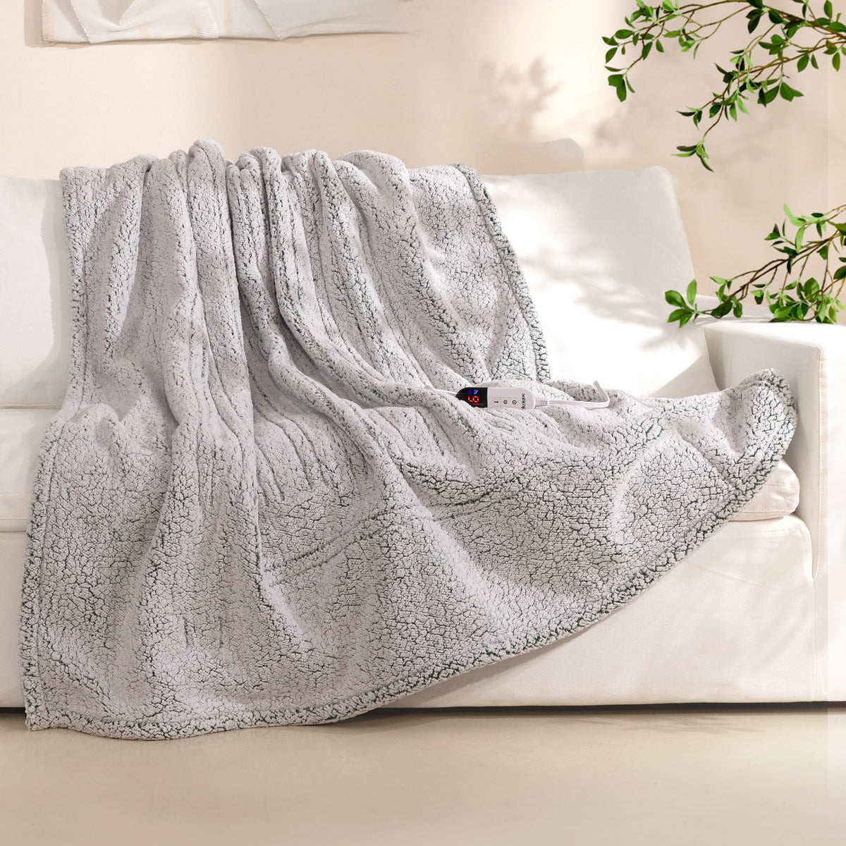 blunique -  Double Sided Cozy Sherpa Heated Throw Blanket 50x60inch