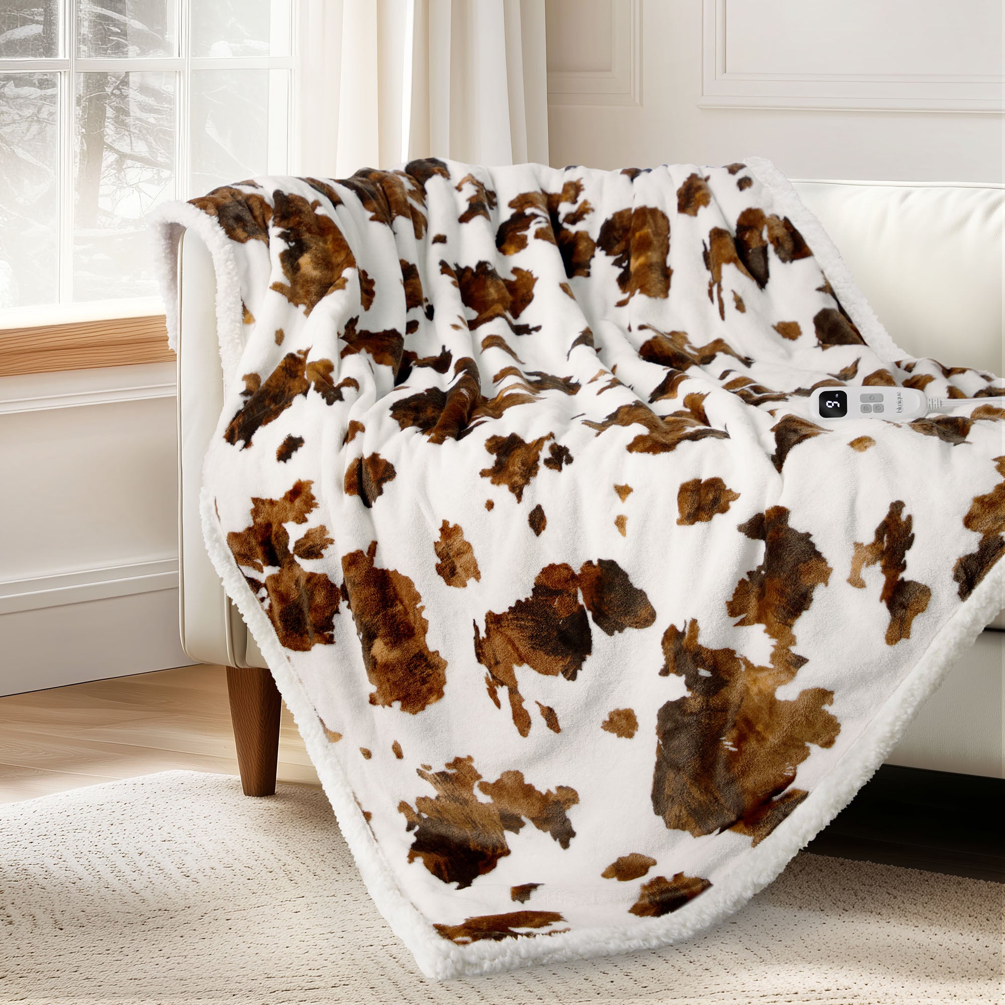 cow print electric throw blanket - Cozy Fleece Sherpa Heated