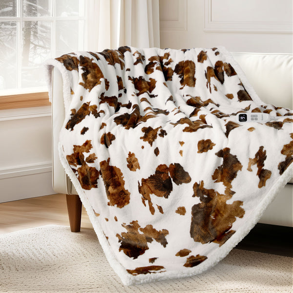 blunique - Cow Print Heated Blanket Throw Electric Blanket Throw 50''x60''
