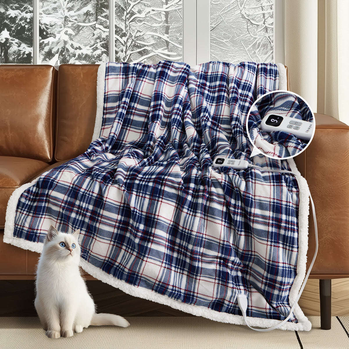 blunique - Ultra Soft Cozy Plaid Flannel - Fast Heated Blanket Electric Throw 50''x60''