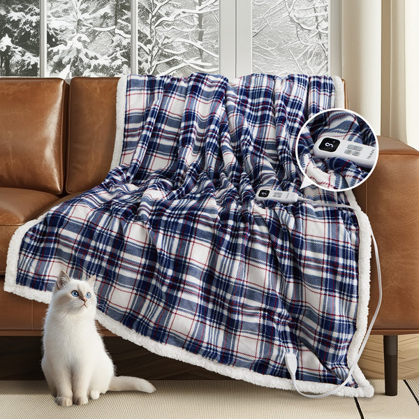blunique - Ultra Soft Cozy Plaid Flannel - Fast Heated Blanket Electric Throw 50''x60''
