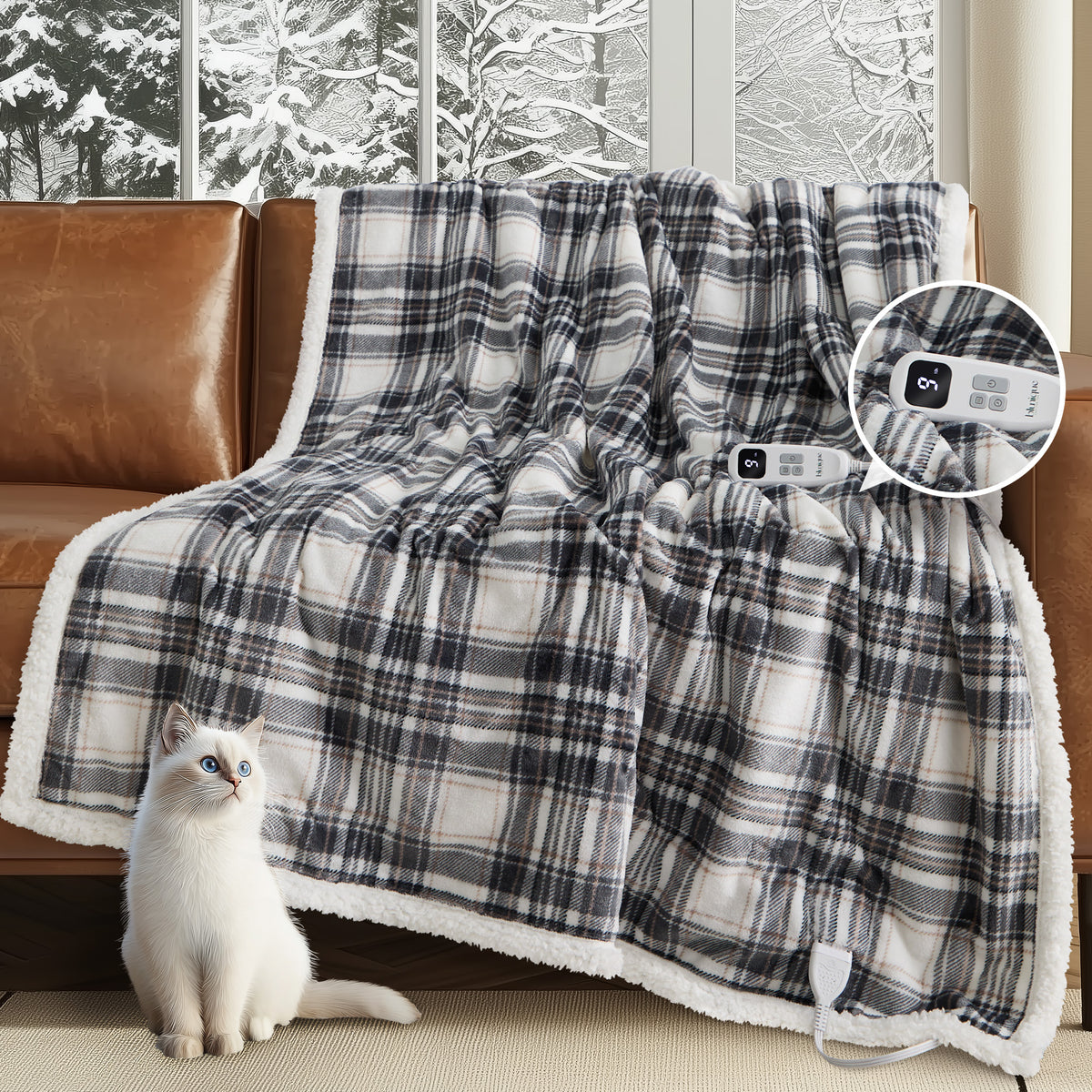 blunique - Ultra Soft Cozy Plaid Flannel - Fast Heated Blanket Electric Throw 50''x60''
