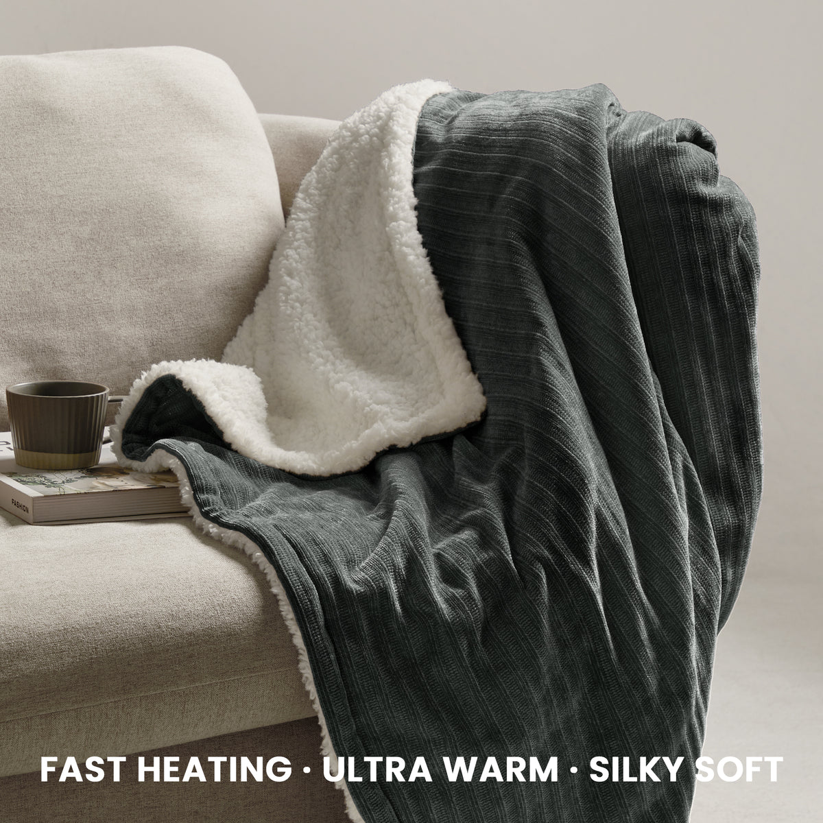 blunique - Ultra Soft Cozy Chenille - Fast Heated Blanket Electric Throw 50''x60''