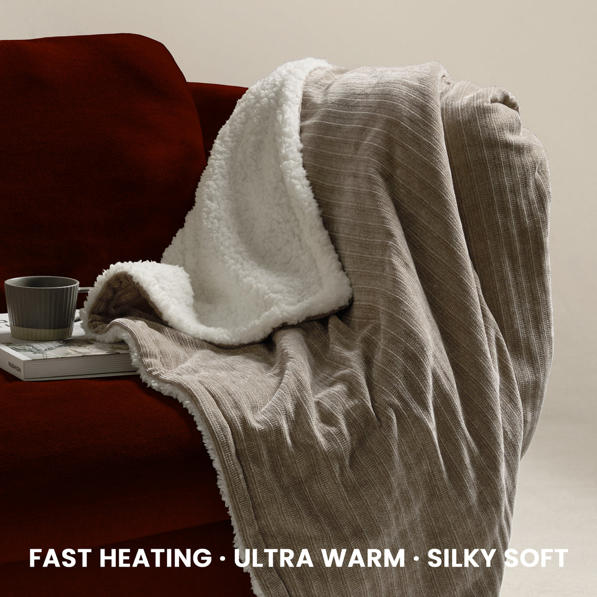 blunique - Ultra Soft Cozy Chenille - Fast Heated Blanket Electric Throw 50''x60''