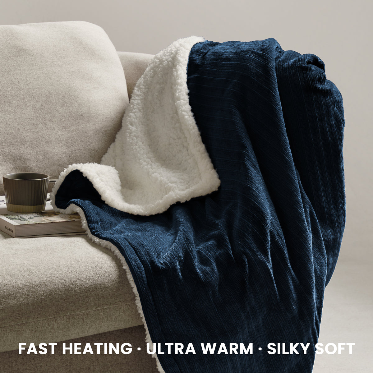 blunique - Ultra Soft Cozy Chenille - Fast Heated Blanket Electric Throw 50''x60''