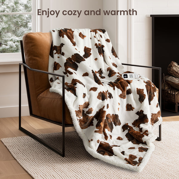 blunique - Cow Print Heated Blanket Throw Electric Blanket Throw 50''x60''