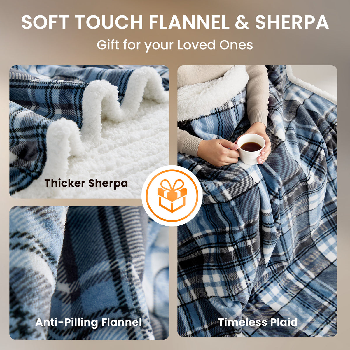 blunique - Ultra Soft Cozy Plaid Flannel - Fast Heated Blanket Electric Throw 50''x60''