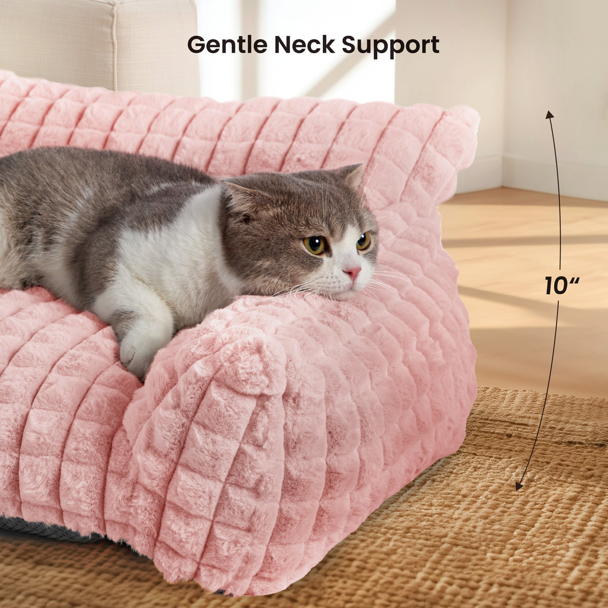blunique - Cute Cat Couch Bed Supportive & Fluffy Pet Sofa in 3D Diamond Pattern