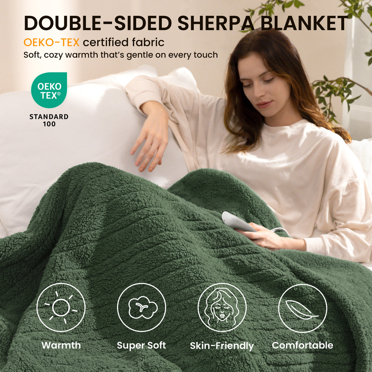 blunique -  Double Sided Cozy Sherpa - Fast Heated Blanket Electric Blanket
