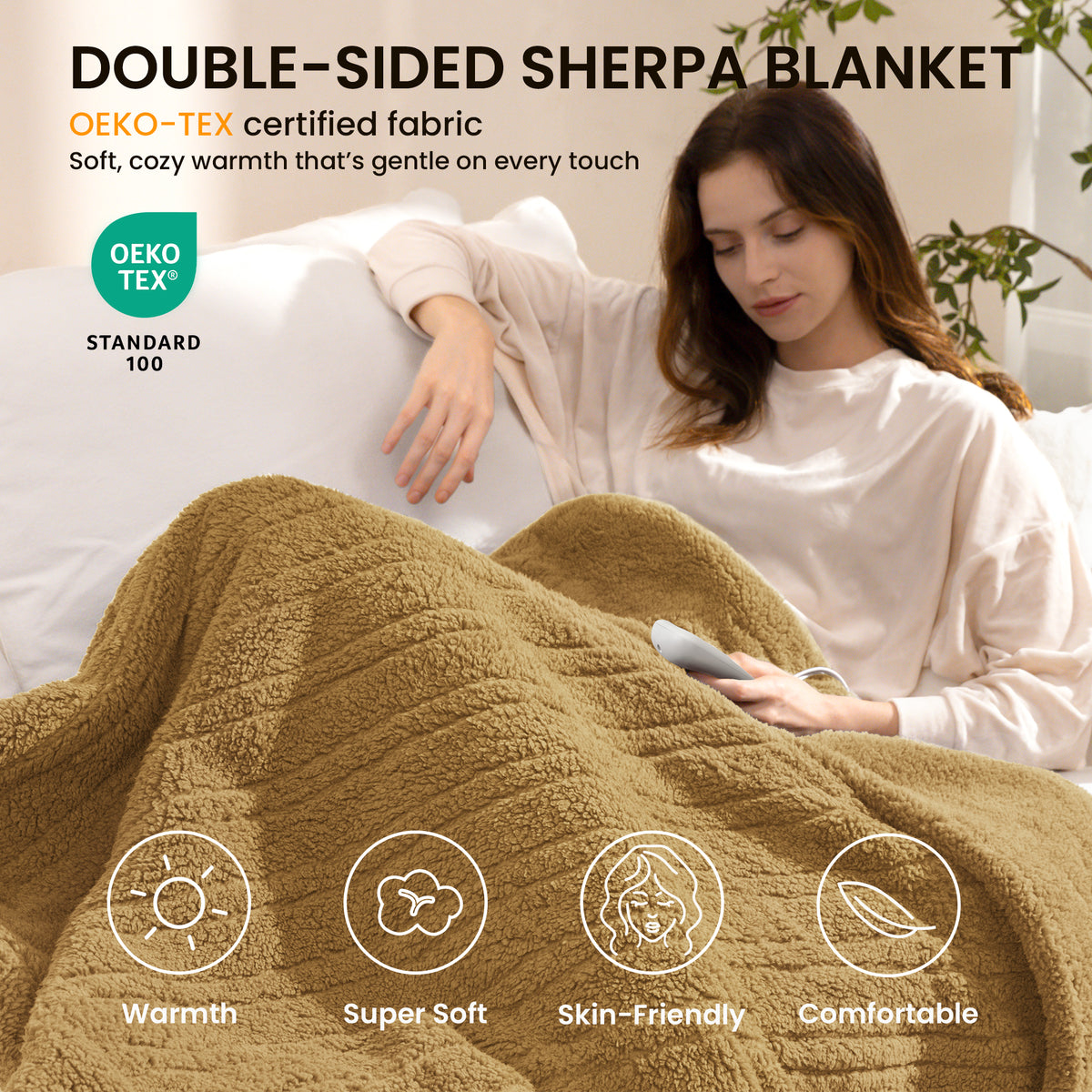 blunique -  Double Sided Cozy Sherpa - Fast Heated Blanket Electric Blanket
