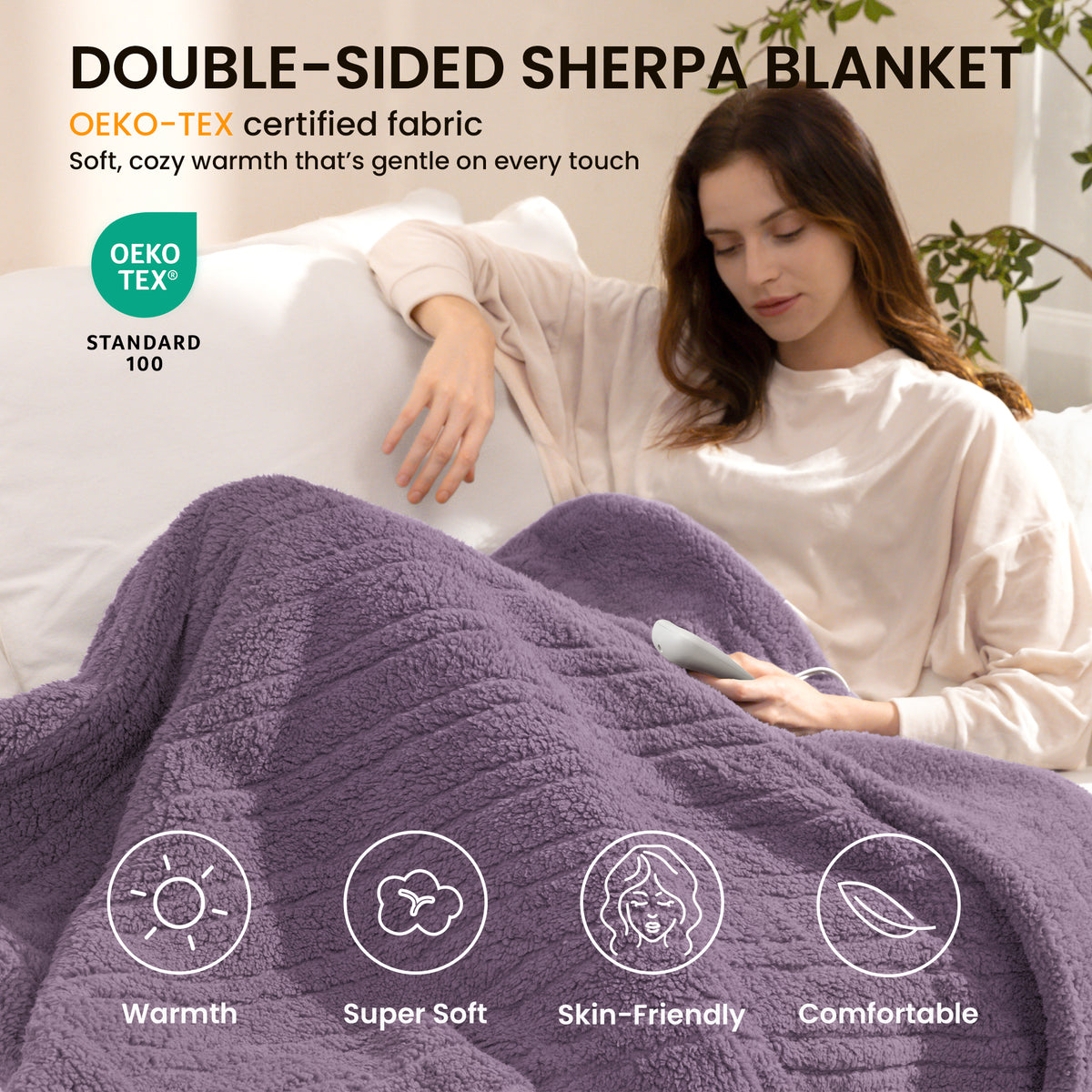 blunique -  Double Sided Cozy Sherpa - Fast Heated Blanket Electric Blanket