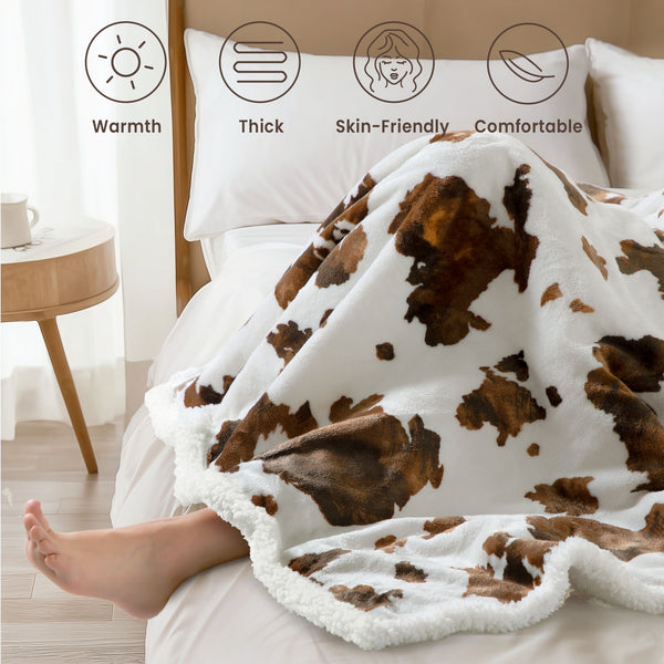 blunique - Cow Print Heated Blanket Throw Electric Blanket Throw 50''x60''