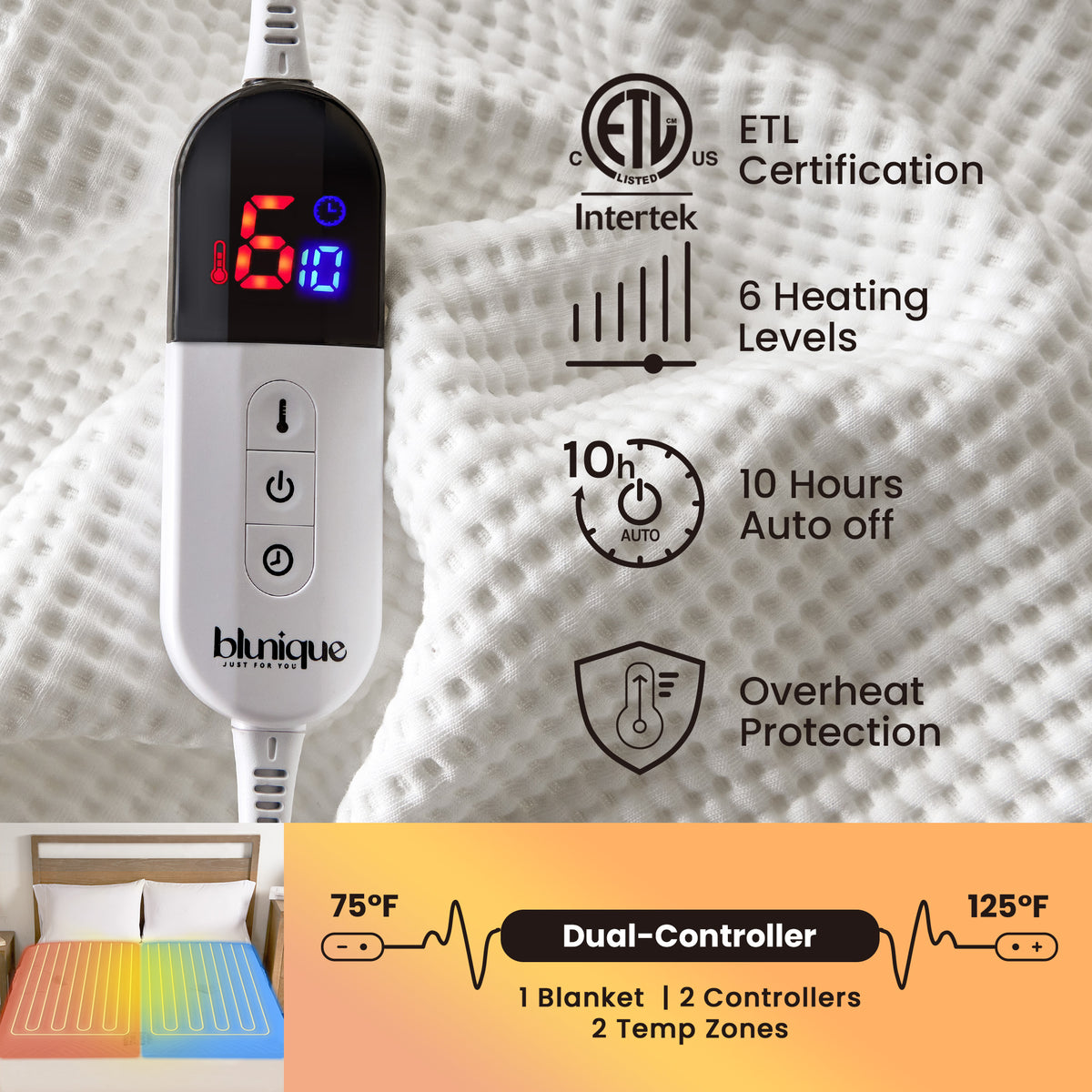 blunique - 3D Air Layer - Electric Heated Mattress Pad