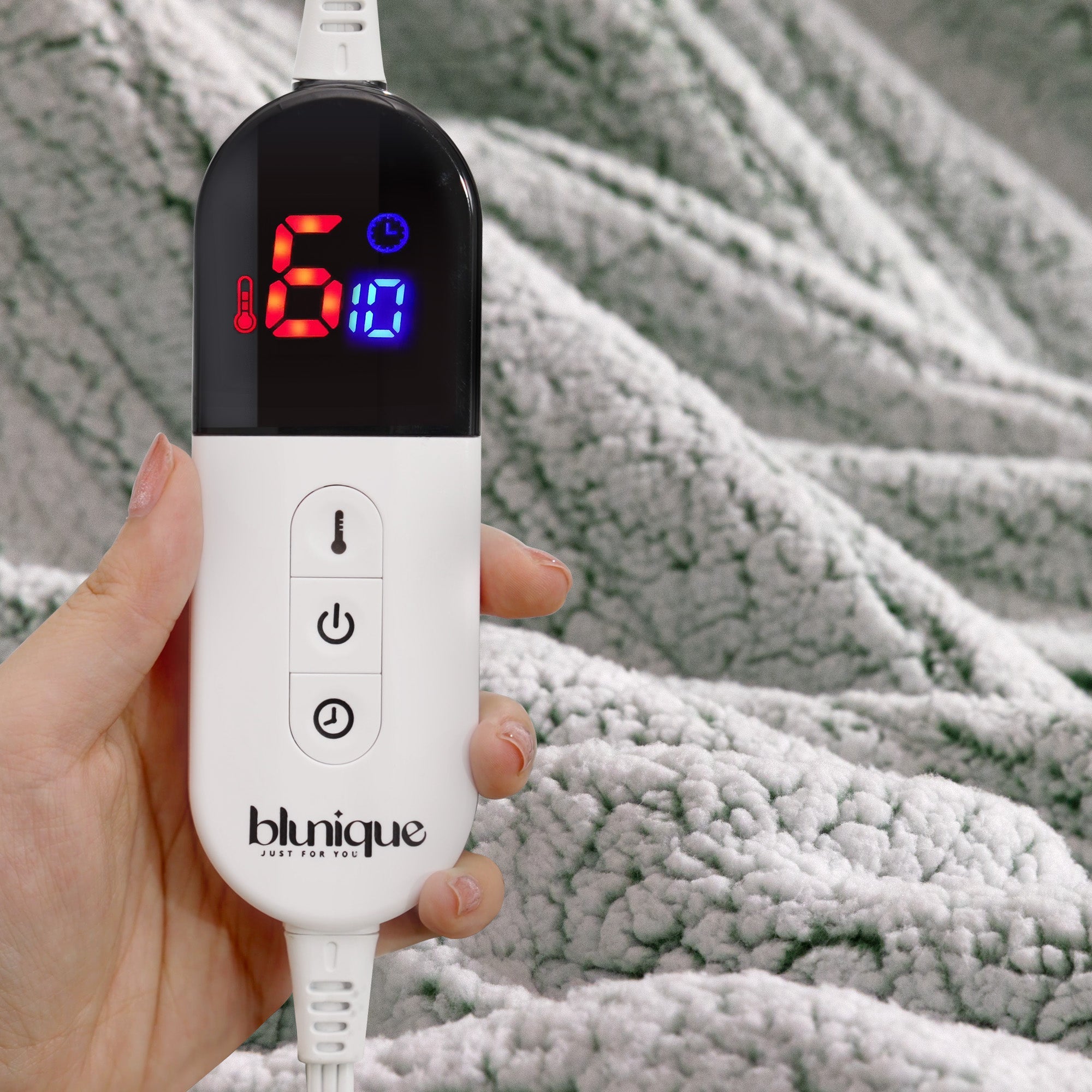 blunique -  Double Sided Cozy Sherpa Heated Throw Blanket King Size - Blunique
