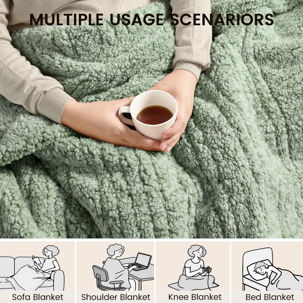 blunique -  Double Sided Print Cozy Sherpa - Fast Heated Blanket Electric Blanket