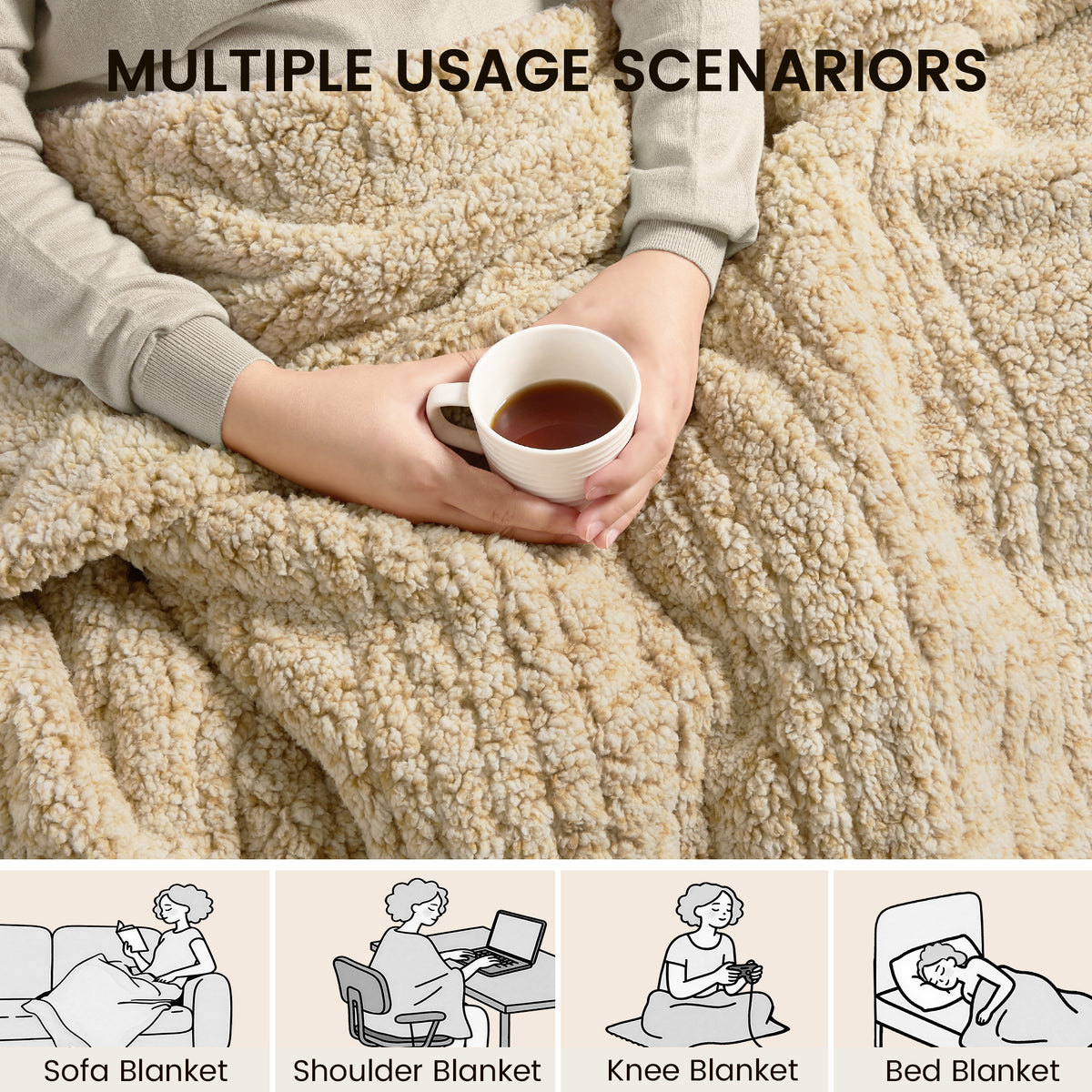 blunique -  Double Sided Print Cozy Sherpa - Fast Heated Blanket Electric Blanket