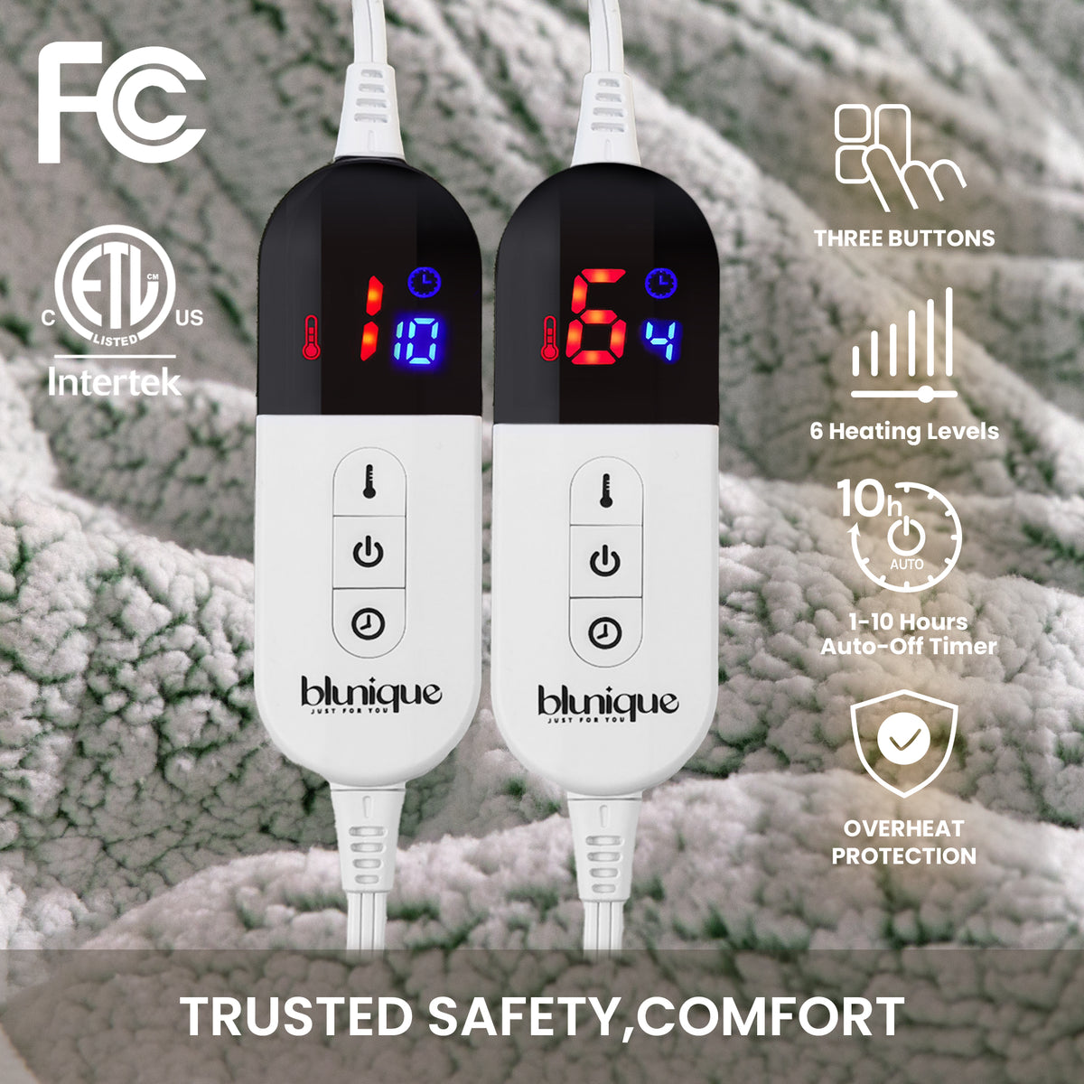 blunique -  Double Sided Cozy Sherpa - Fast Heated Blanket