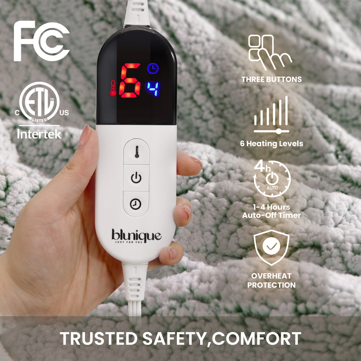 blunique -  Double Sided Cozy Sherpa - Fast Heated Blanket