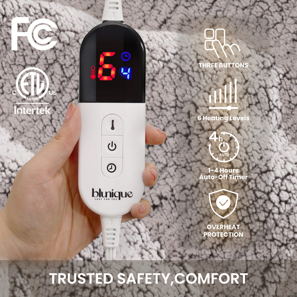 blunique -  Double Sided Cozy Sherpa - Fast Heated Blanket