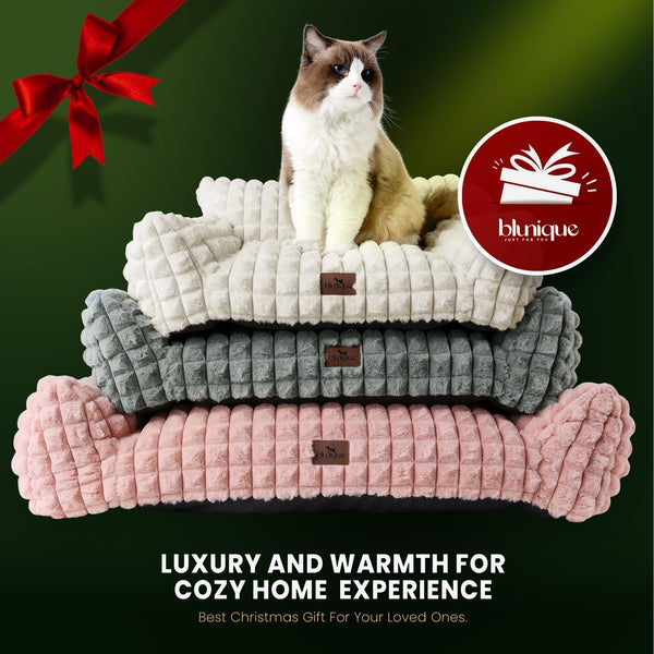 blunique - Cute Cat Couch Bed Supportive & Fluffy Pet Sofa in 3D Diamond Pattern - Blunique