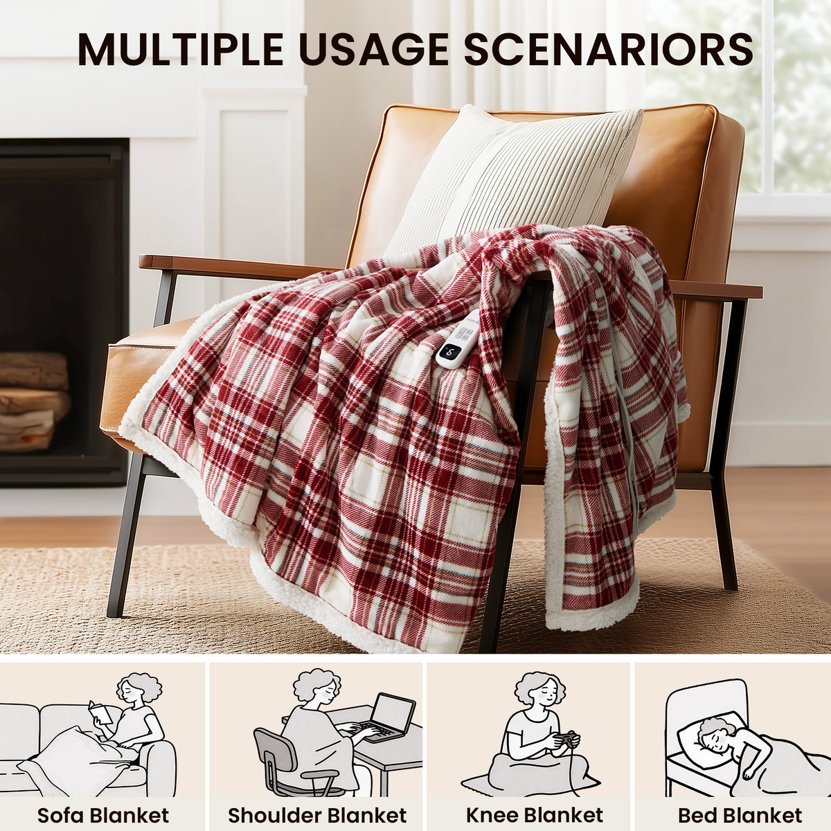 blunique - Ultra Soft Cozy Plaid Flannel - Fast Heated Blanket Electric Throw 50''x60''