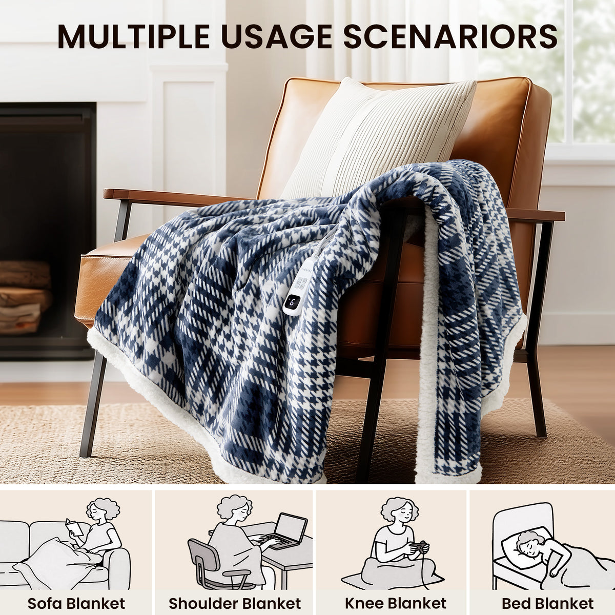 blunique - Ultra Soft Cozy Plaid Flannel - Fast Heated Blanket Electric Throw 50''x60''